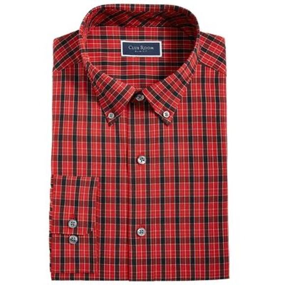 Club Room Slim Fit 4-Way Stretch Red and Black Button Down Shirt Size XL - Picture 1 of 4